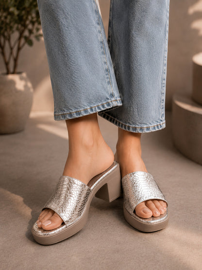 Snake Texture Block Heels | 2.5 Inches
