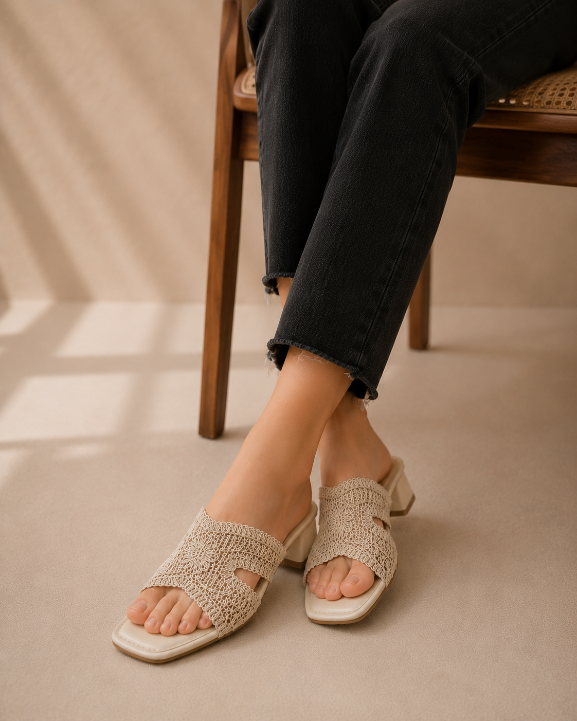 Ivory Crochet Muse Block Heels | 1.5 Inches