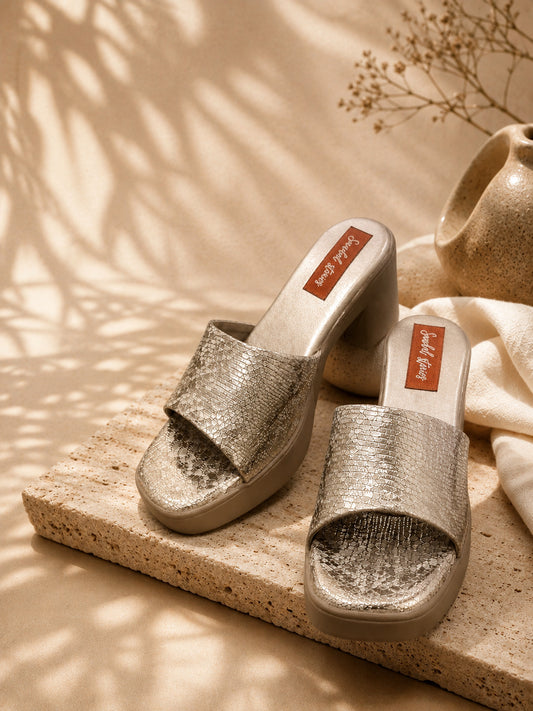Snake Texture Block Heels