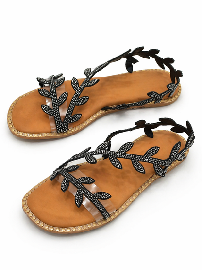 Midnight Bloom Transparent Strap Anklet Flats