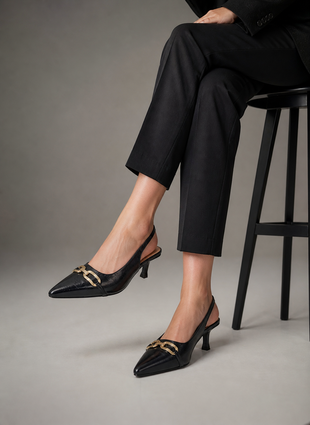 Midnight Buckle Slingback Heels