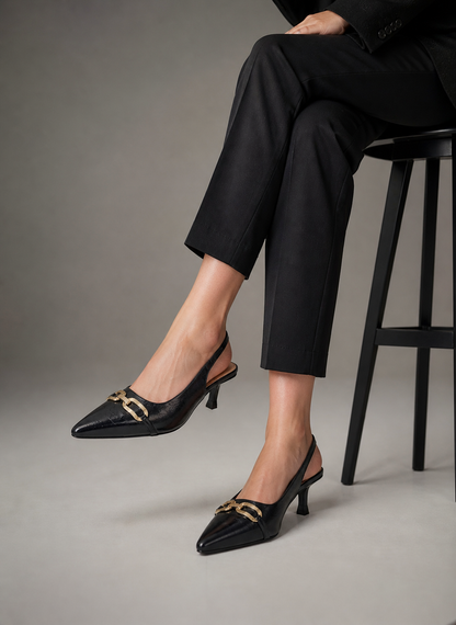 Midnight Buckle Slingback Heels