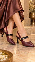 Burgundy Luxe Buckle Slingback Heels | 2 Inches