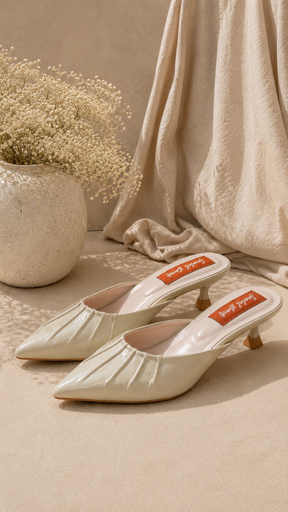 Ivory Muse Pleated Mules - 1.5 Inches