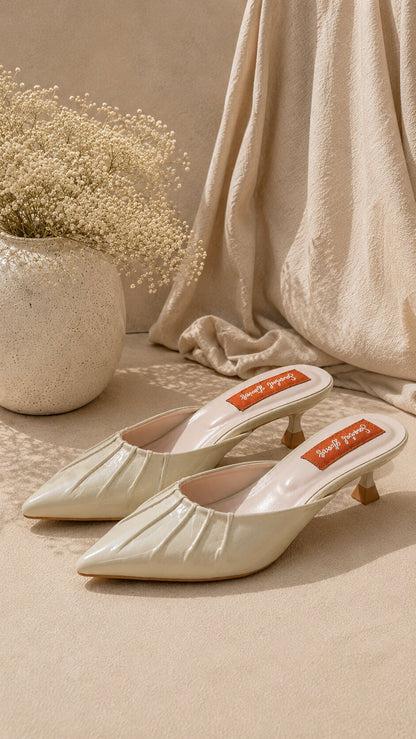 Ivory Muse Pleated Mules - 1.5 Inches
