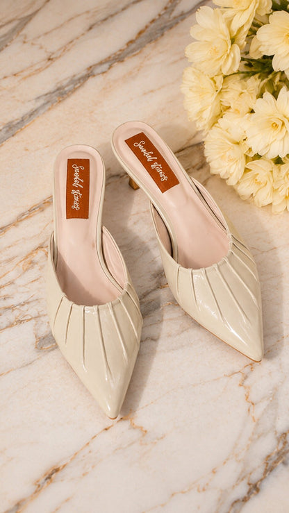 Ivory Muse Pleated Mules - 1.5 Inches