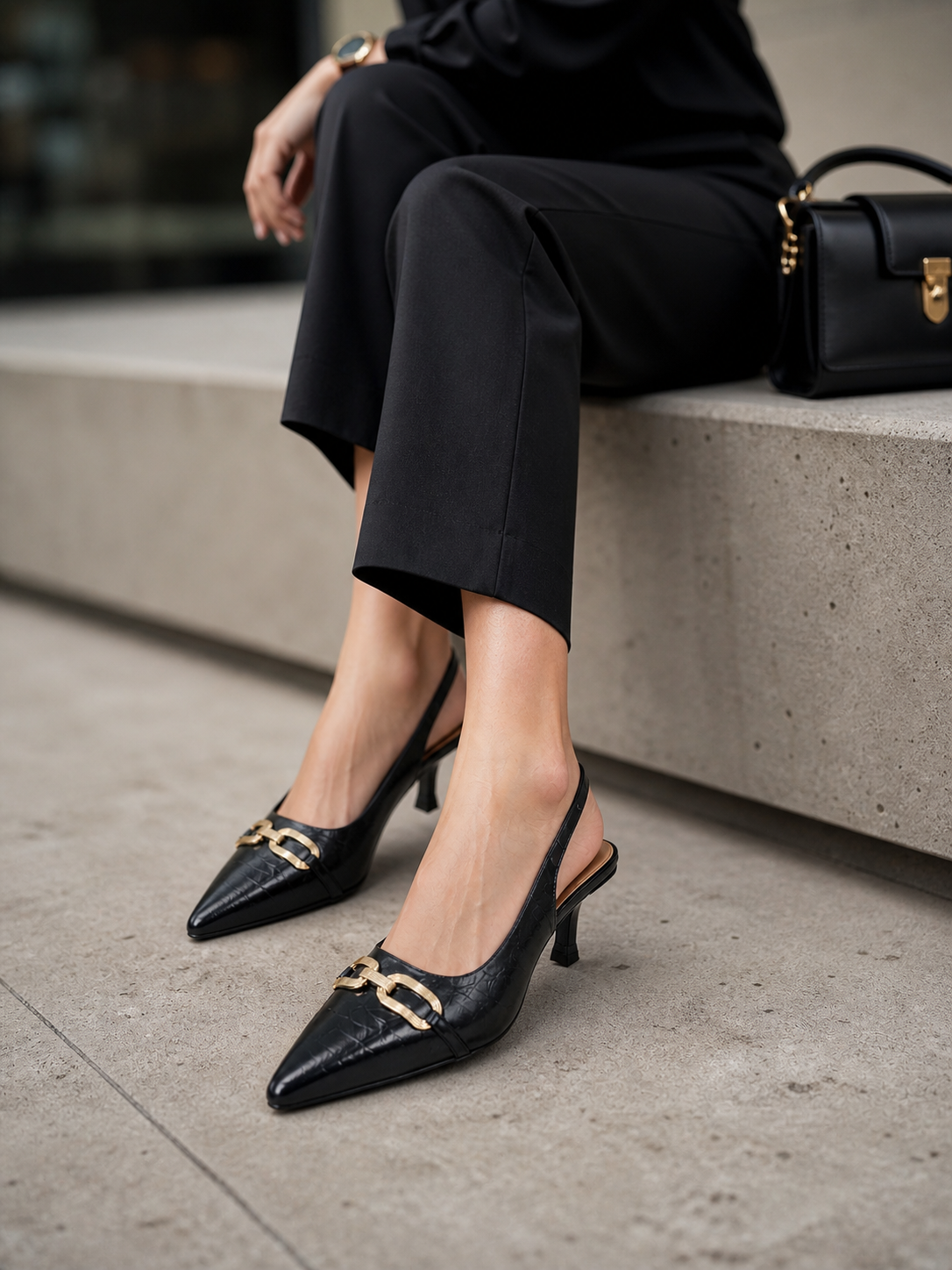 Midnight Buckle Slingback Heels
