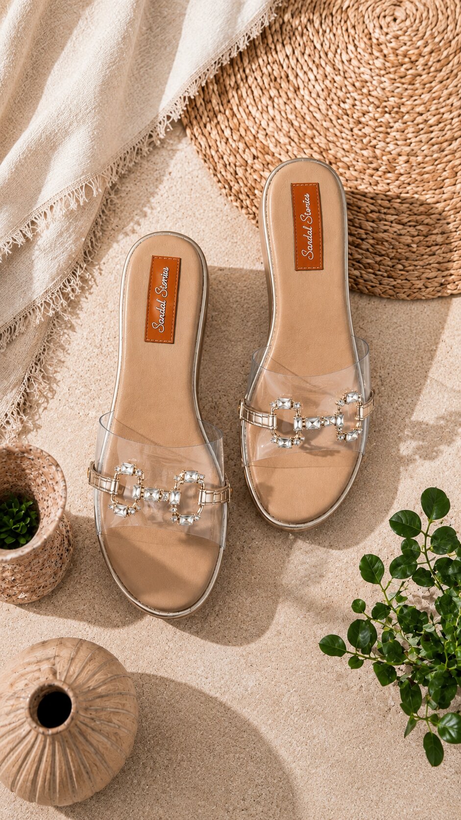 Crystal Chain Luxe Wedges – Nude | 2.5 Inches