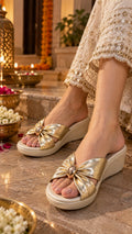 Golden Bloom Bow Comfort Slides | 2 Inches
