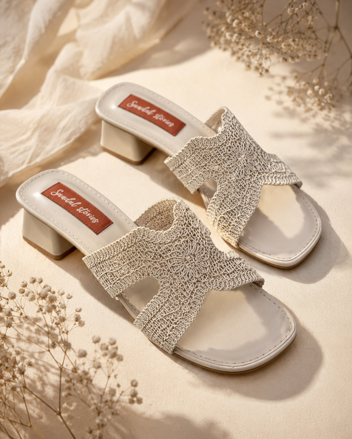 Ivory Crochet Muse Block Heels | 1.5 Inches