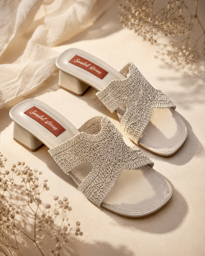 Ivory Crochet Muse Block Heels | 1.5 Inches