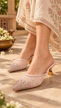 Rose Sparkle Mesh Mules | 2 Inch Kitten Heels