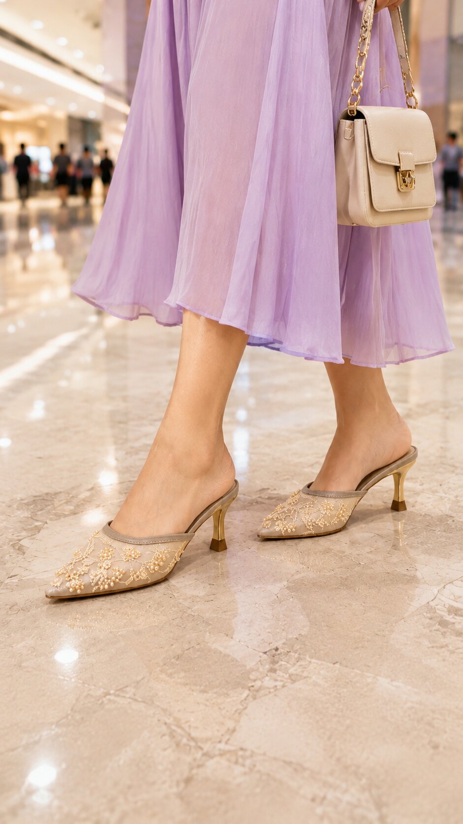 Pearl Bloom Embroidered Kitten Heels