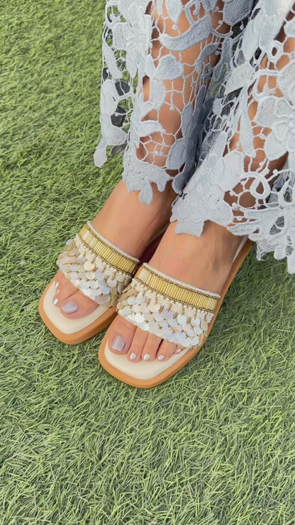 Mother of Pearl Embellished Luxe Wedges