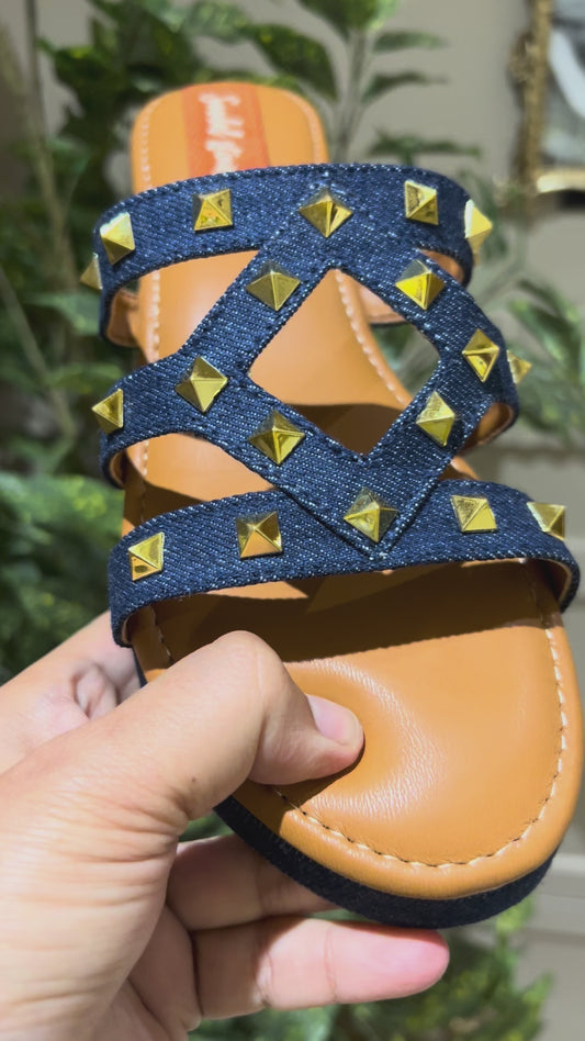 Dark Denim Studded Slip-On Wedges