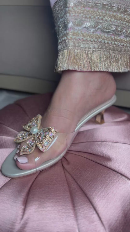 Embellished Bow Transparent Heels