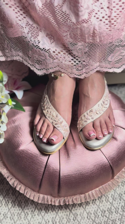 Pink Pearl T-Strap Anklet Flats