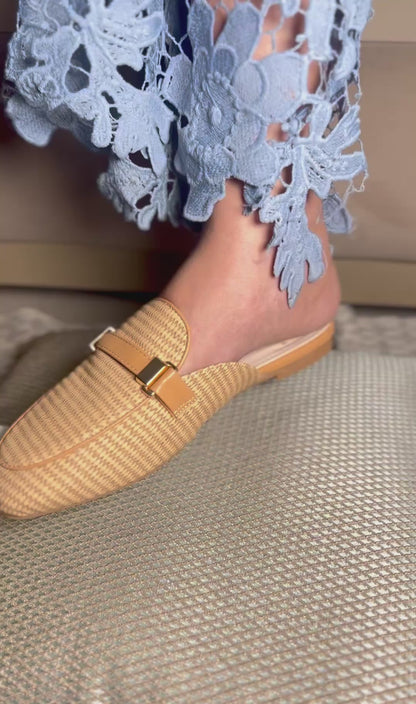 Caramel Beige Woven Mules