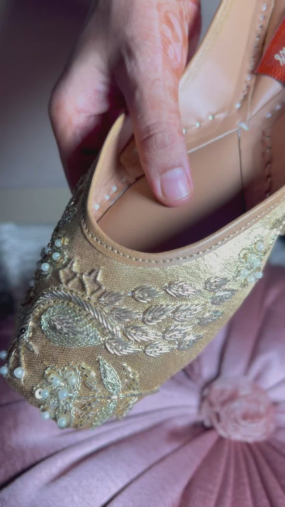 Golden Peacock Embroidered Juttis