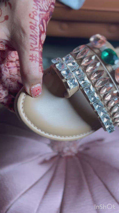 Emerald & Rose Gold Crystal Embellished Wedges