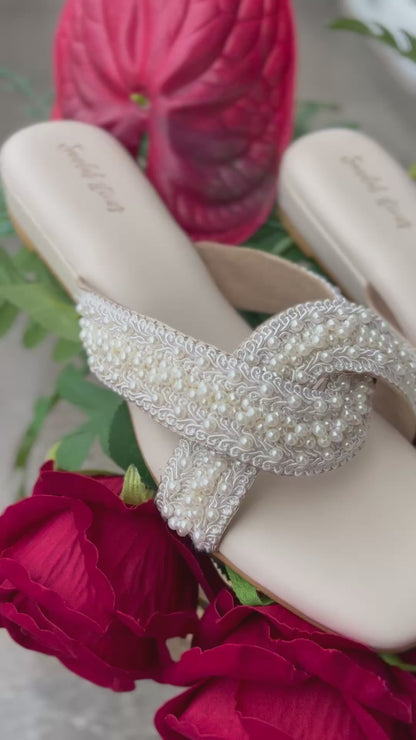 Pearl Embellished Cross Flats 1 Inch