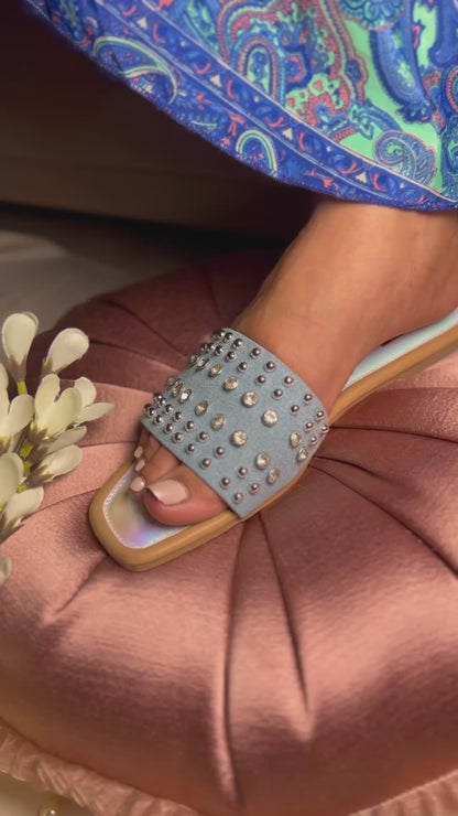 Twinkle Toes Denim Studded Slides