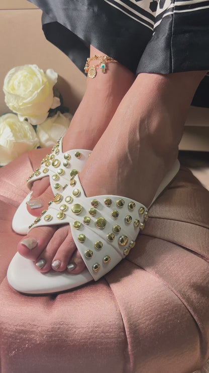 Chic Studded Flats – White