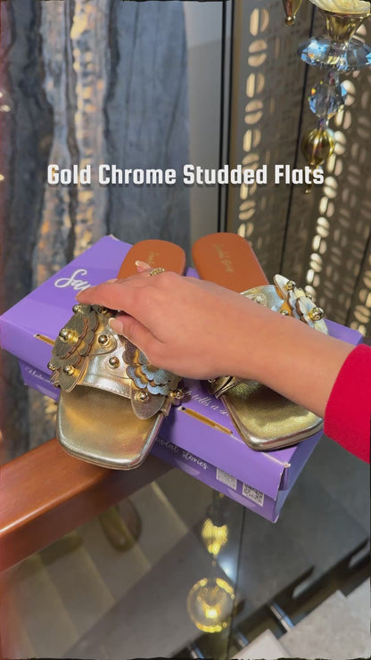 Gold Chrome Studded Flats