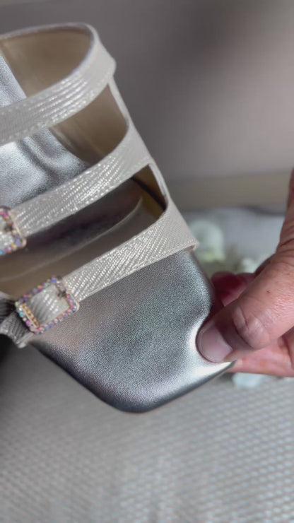 Champagne Triple Strap Block Heels