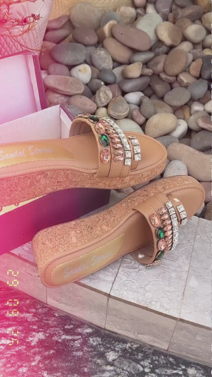 Emerald & Rose Gold Crystal Embellished Wedges