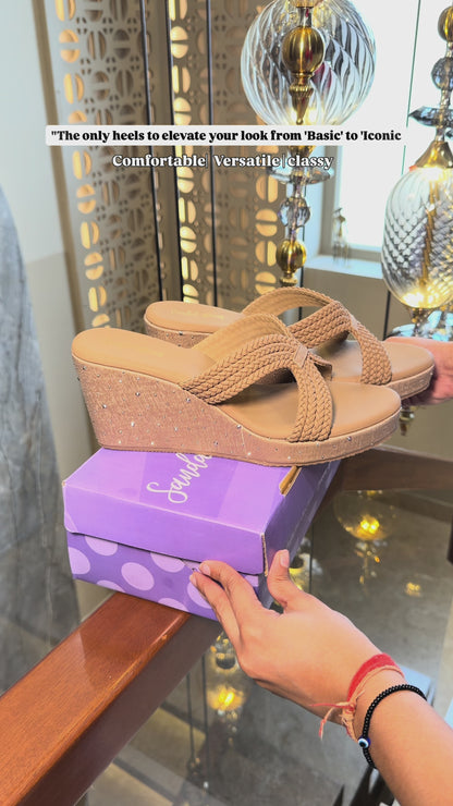 Golden Embellished Statement Wedges - 3 Inch | 3 Inches
