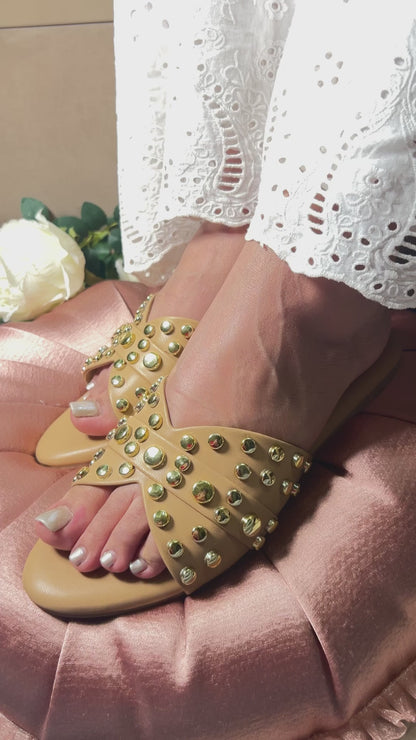 Chic Studded Flats – Beige