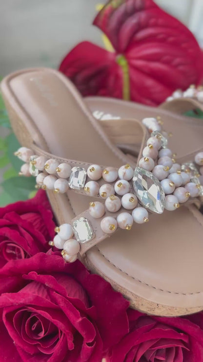 Marble Pearl Embellished Wedges