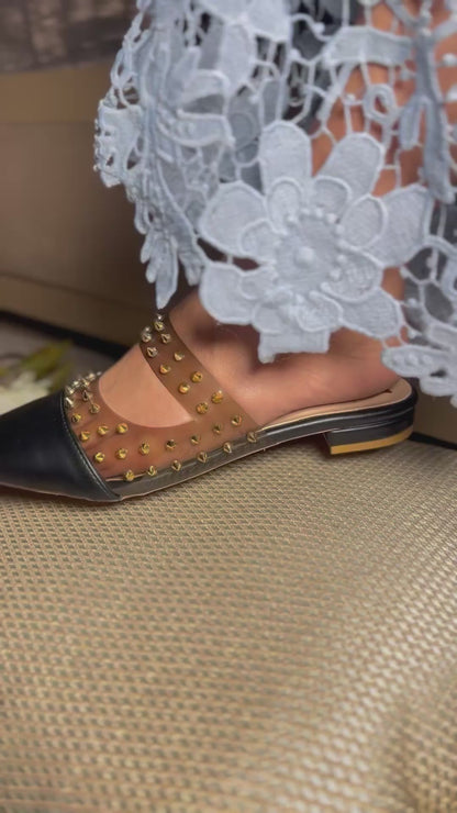 Studded Chic Black Flats