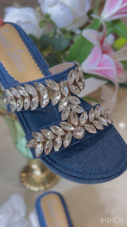 Denim Embellished Comfort Wedges
