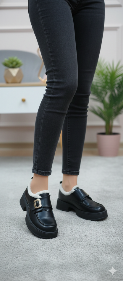 Noir Buckle Haven Comfort Loafers