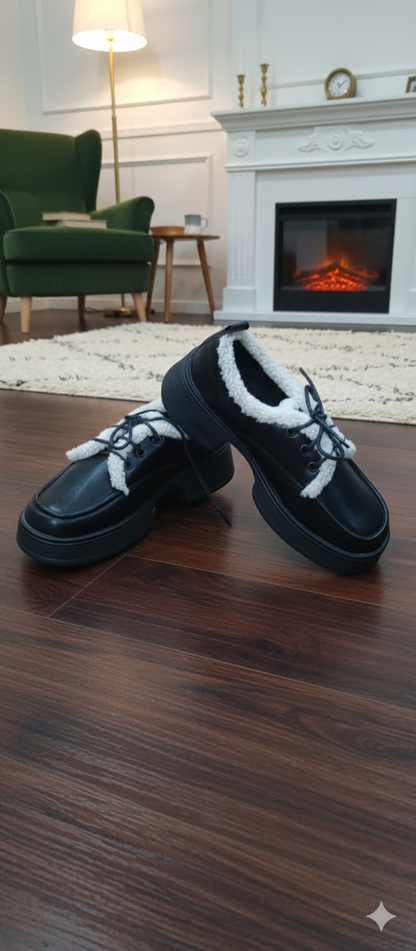 Fur-Lined Lace Shoes