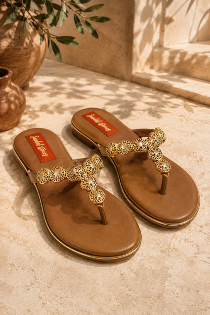 Golden Bloom Flats - Tan