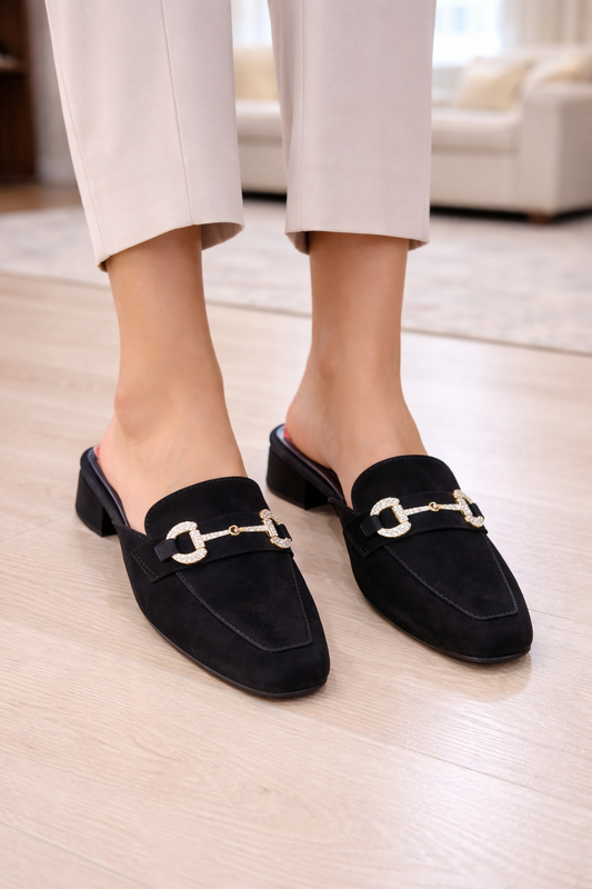 Midnight Crystal Loafer Mules