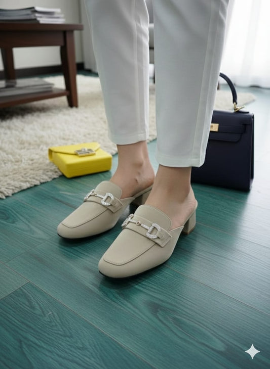 Ivoria Buckle Block Heel Mules