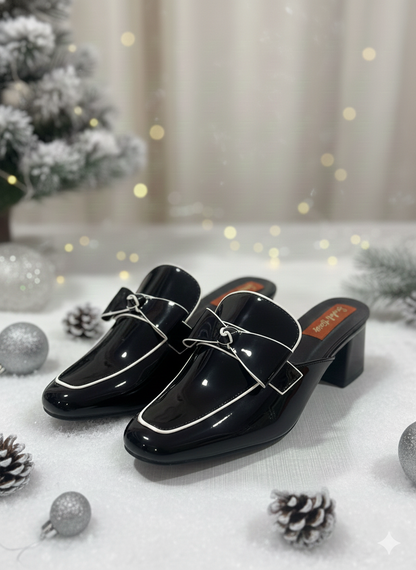 Midnight Buckle Mule Block Heels