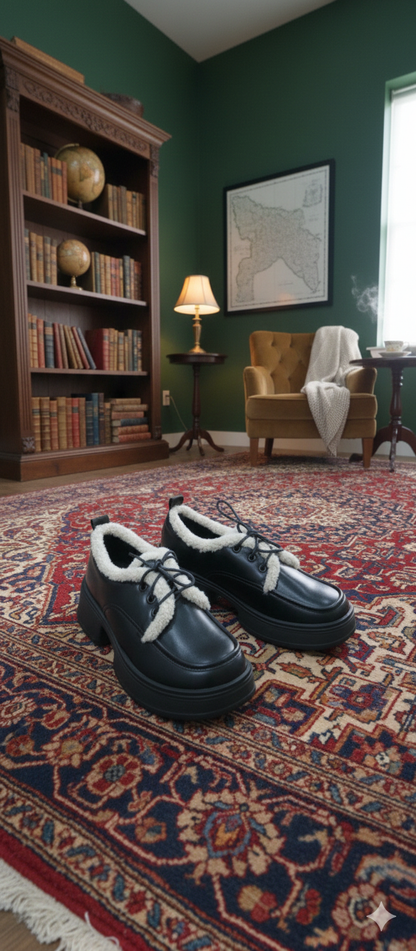 Fur-Lined Lace Shoes