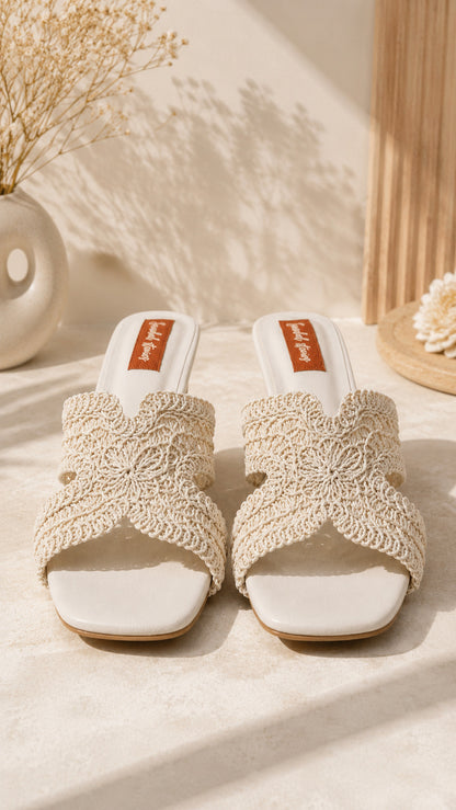 Ivory Bloom Woven Heels