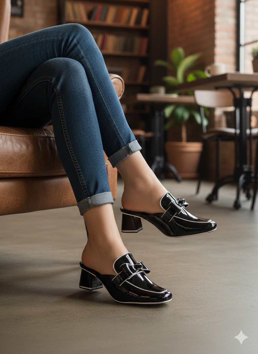 Midnight Buckle Mule Block Heels