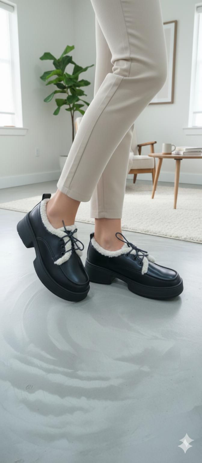 Fur-Lined Lace Shoes
