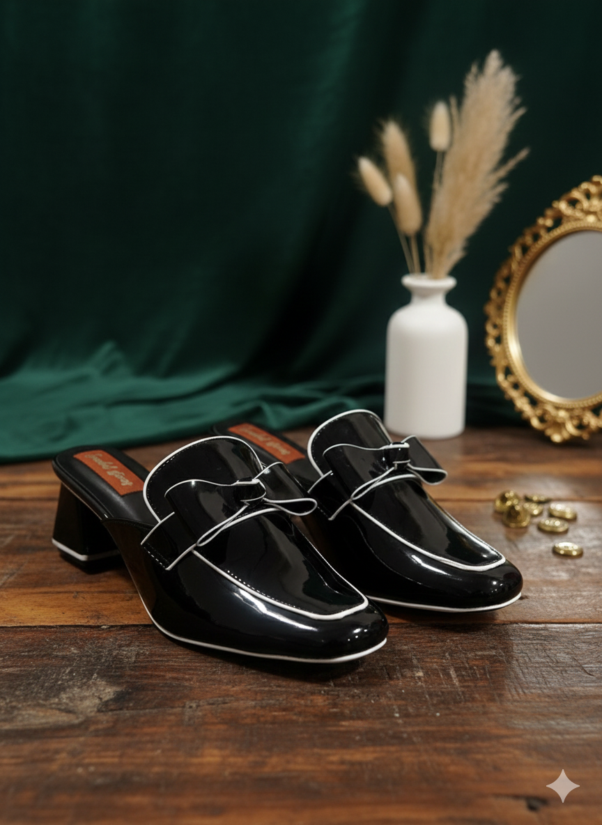 Midnight Buckle Mule Block Heels