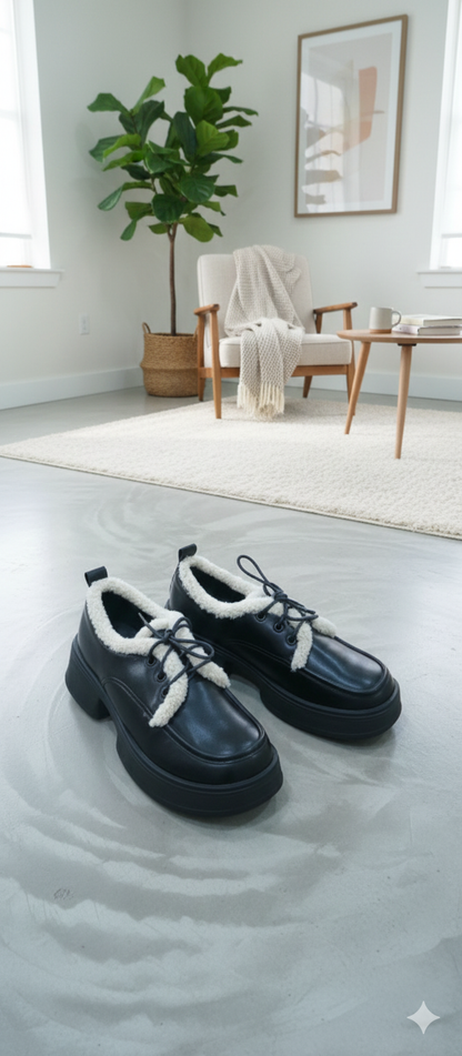 Fur-Lined Lace Shoes