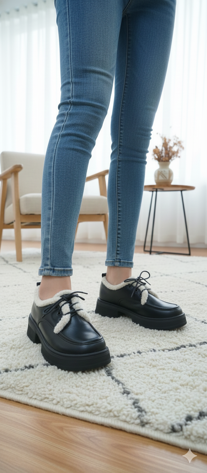 Fur-Lined Lace Shoes