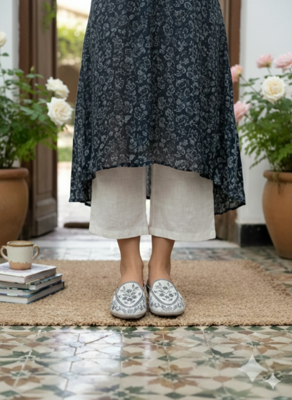 Flora Grey Embroidered Mules