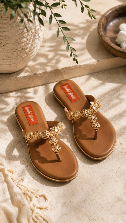 Golden Bloom Flats - Tan